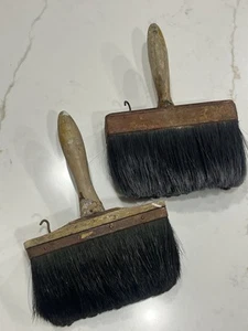 2 Vintage Large 10” Paint Brush Wooden Handle Steampunk Horsehair Farmhouse - Picture 1 of 14