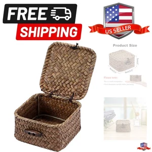 Cesta pequeña de pastos marinos cestas de mimbre con tapa mini caja decorativa natural... - Imagen 1 de 10