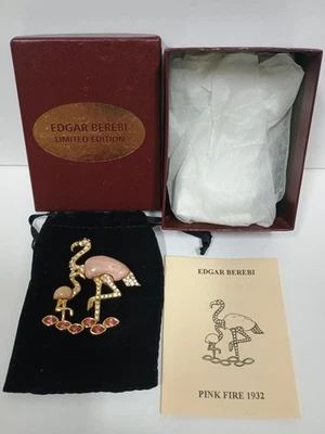 Vintage EDGAR BEREBI PINK FIRE 1932 Brooch Rhinestone Limited Edition & Signed - Image 1 of 4