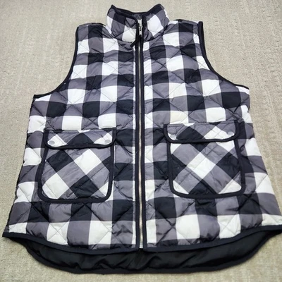 Colete acolchoado Woolrich feminino XL xadrez acolchoado com zíper completo preto branco tarefa - Imagem 1 de 4