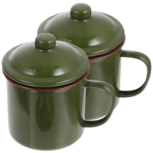 Taza de viaje retro esmaltada vintage de 2 piezas taza de café con tapa - Imagen 1 de 11