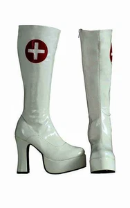 WHITE NAUGHTY NURSE BOOTS ADULT WOMENS SHOES COSTUME ACCESSORY - Picture 1 of 1