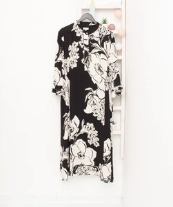 Maxi Vestido Dea Kudibal Negro Blanco Floral Viscosa Vestido Largo Volantes Dobladillo Puños XL - Imagen 1 de 12