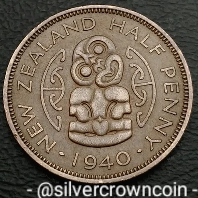 New Zealand 🇳🇿 Half Penny 1940. KM#12. 1/2 Cent Coin. GVl King Emperor. WWII. - Image 1 of 4