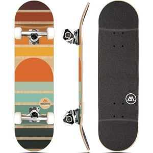 Skateboard, Legno di Acero, ABEC 5 Cuscinetti, Doppio Calcio Mazzo Concavo (Retro Sun) - Foto 1 di 9