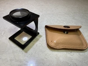 "Lupa plegable de metal vintage 1"" lente mesa de escritorio uso con estuche hecha en Japón" - Imagen 1 de 7