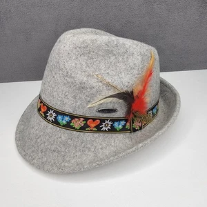 EHG Hat Fitted Mens Medium Wool Oktoberfest Alpine Feather Pins Germany Bavarian - Picture 1 of 9