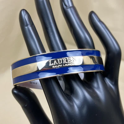 Lauren RALPH LAUREN Brass and Navy Enamel Logo Bangle Bracelet NWT RP $78 - Image 1 of 4