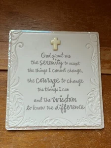 Small Hallmark White Ceramic Tile w GOD GRANT ME THE SERENITY Prayer Religious - Picture 1 of 8