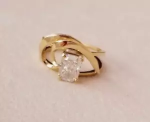 14K YG Diamond Free Form Open Work Modernist Ring IGI Lab Created Diamond Sz 6 - Picture 1 of 8
