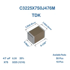 C3225X7S0J476M TDK Ceramic Capacitor SMD 47uF 6.3V X7S 3225 (1210) 20% - Picture 1 of 1