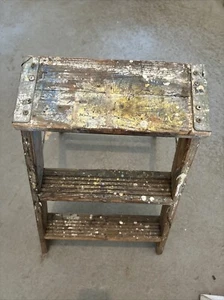 Vintage Splattered Painted Wooden Metal Ladder 2 Step Distressed Rustic Old - Picture 1 of 7