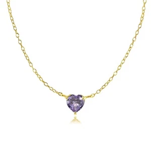 Dainty Simulated Alexandrite Small Heart Choker Necklace in Gold Plated Silver - Picture 1 of 4