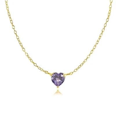 Dainty Simulated Alexandrite Small Heart Choker Necklace in Gold Plated Silver - Image 1 of 4