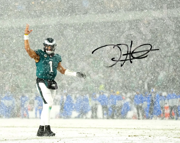 Jalen Hurts Auto 8x10 Signed Philadelphia Eagles Reprint Photo Snow Game Rams - Imagem 1 de 1