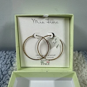 Mia Fiore 18 K gold plated 925 Sterling silver 1.5” Hoop Earrings Made In Italy - Picture 1 of 5