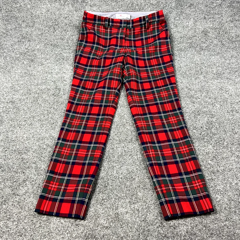 Брюки женские Vineyard Vines 4 красные тартан веселые клетчатые праздничная шерстяная смесь узкие штанины - Изображение 1 из 4