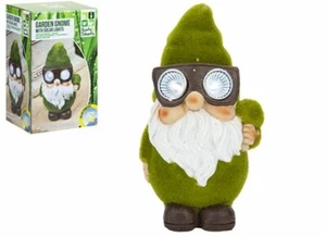 Flocked Gnome with Solar eyes Ornament Indoor Outdoor Patio Gnomes - Picture 1 of 2