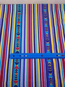 VINTAGE cotton fabric stripe geometric 80s material red blue yellow 2+ yards - Picture 1 of 6