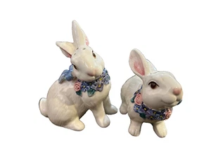 Fitz and Floyd Cute, Colorful, Decorated Bunny Rabbit Salt & Pepper Shakers - Picture 1 of 5
