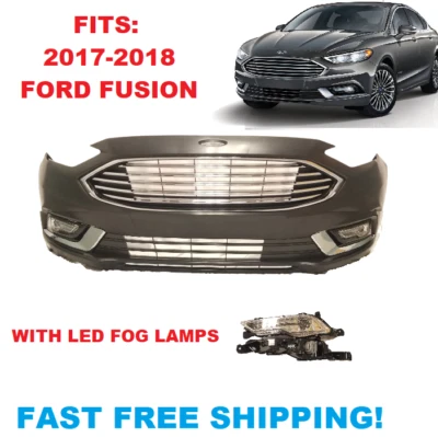 2017 2018 FORD FUSION FRONT BUMPER COVER ASSEMBLY TITANIUM LED FOG LIGHTS GRILLS - Image 1 of 4