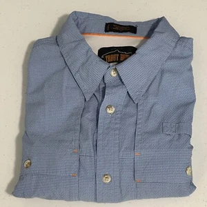 Orvis Trout Bum Mens Short Sleeve Plaid Blue Button Up Down Shirt Size Medium - Picture 1 of 16
