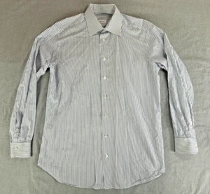 Brioni Shirt Men Large Regular Fit Academic Preppy Stripe Casual Business White - Picture 1 of 9