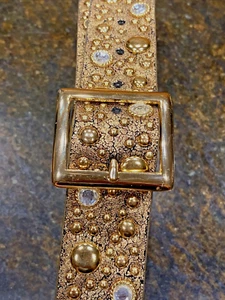 Lake Shore Drive Gold Faux Leather Studded Rhinestone Metallic Belt Size Small - Picture 1 of 9