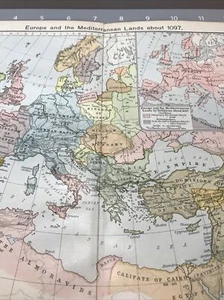 Arte de pared plegado mapa vintage color tierras mediterráneas año 1097 Europa años 1910 - Imagen 1 de 11
