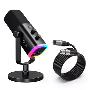 FIFINE XLR/USB RGB Dynamic Microphone for PC Gaming Streaming Podcast Recording - Picture 1 of 7