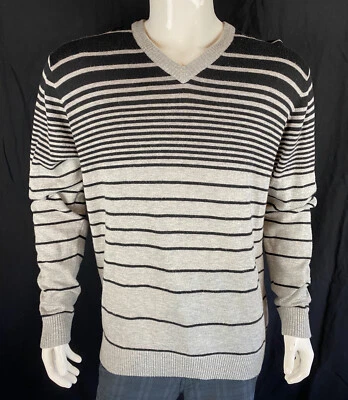 Travis Mathew Gray & Black Striped Merino Wool Blend Golf Pullover Sweater, XL - Image 1 of 4