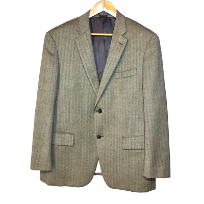 American Living Herringbone Black Cream Fitted Wool Blazer 2 Button Front  44S - Изображение 1 из 4