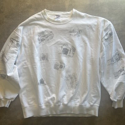 Sudadera De Colección Para Mujer 2X JERZEES Puente Cubierto AOP Blanca Hecha en EE. UU. Foto 1 de 4