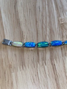 .950 Stunning  Mexico Fire Opals Various Colors Inlay Bracelet——- 7 1/8” - Picture 1 of 19