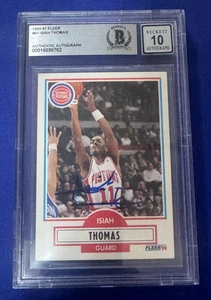 Detroit Pistons ISIAH THOMAS signed 1990-91 Fleer Card Beckett Slabbed Auto 10 - Bild 1 von 1