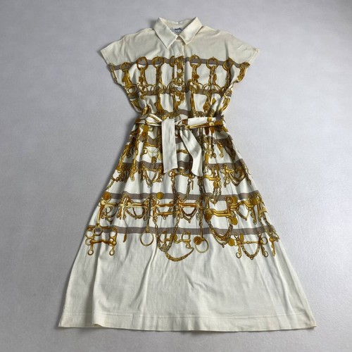 y719 Hermès abito francese in cotone con cintura bianco sporco LXL vintage primavera estate