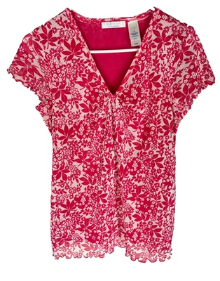 Blusa Liz Wear Top Talla M Malla Floral Volantes Forrada Y2K Años 90 Coqueta Rosa NUEVA Foto 1 de 4