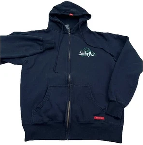 Vintage Quiksilver Hoodie Men Large Black Skate Sweatshirt Jacket Y2K 2000s Punk - Picture 1 of 12