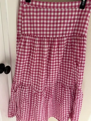 J.Crew, Pink Gingham Tiered Skirt, Cottage Core Church Size Small ￼ - Image 1 of 3