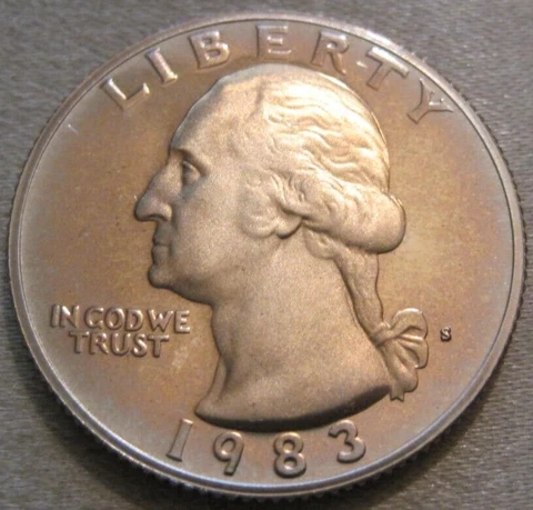 ALBUM TONED PROOF 1983 S WASHINGTON QUARTER ** NICKEL CLAD COPPER ** 222 Cover