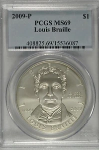2009-P Louis Braille Commemorative Silver Dollar PCGS MS69 - Picture 1 of 5