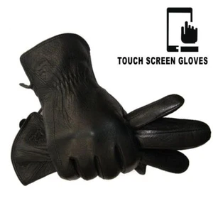 Men Gloves Genuine Leather Deerskin Lined Wool Warm Winter Standard/Touch Screen - Picture 1 of 14