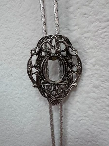 vintage unique women's silver leather bolo tie locket style clip - Picture 1 of 3