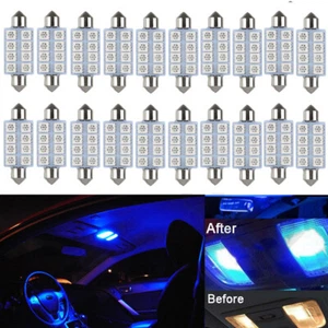 20X Blue 41mm 42mm 8SMD LED Festoon Dome Map Reading Light Interior Bulbs 578 - Picture 1 of 6