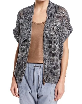 Cárdigan BRUNELLO CUCINELLI Azul Gris Brillante Manga 1/4 Cremallera Frontal Lino-Cáñamo L Foto 1 de 4