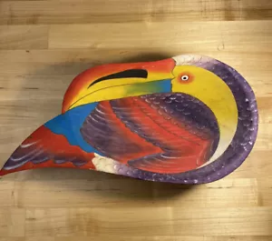 Vintage Wooden Decorative Art Bowl Parrot Bird - Picture 1 of 5