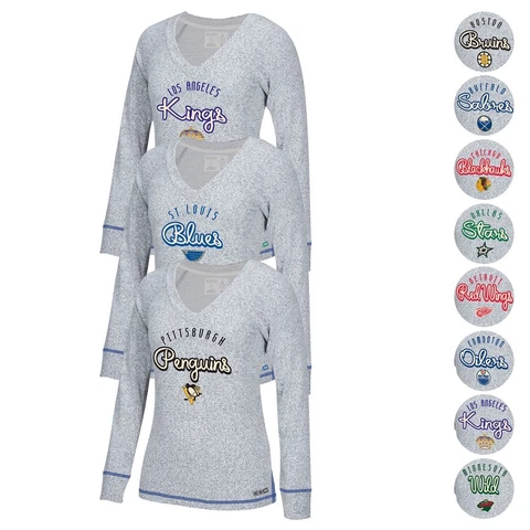 NHL CCM Comfy Crew Retro Team Logo Long Sleeve V-Neck Sweater Collection Women's Cover