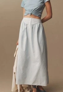 NWT Anthropologie Mare Mare Drop Waist Maxi Skirt Blue Motif Small - Picture 1 of 8