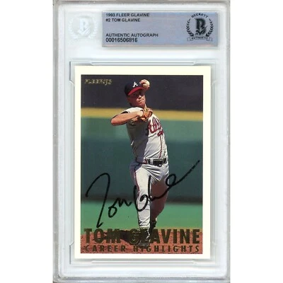 Tom Glavine Firmado 1993 Fleer Career Highlights #3 Braves Beckett BAS Losa Salón de la fama Foto 1 de 4