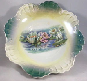 Bowl Lustre Luster Green Yellow Water Lily Lilies Limoges China Antique 9 1/4" - Picture 1 of 1